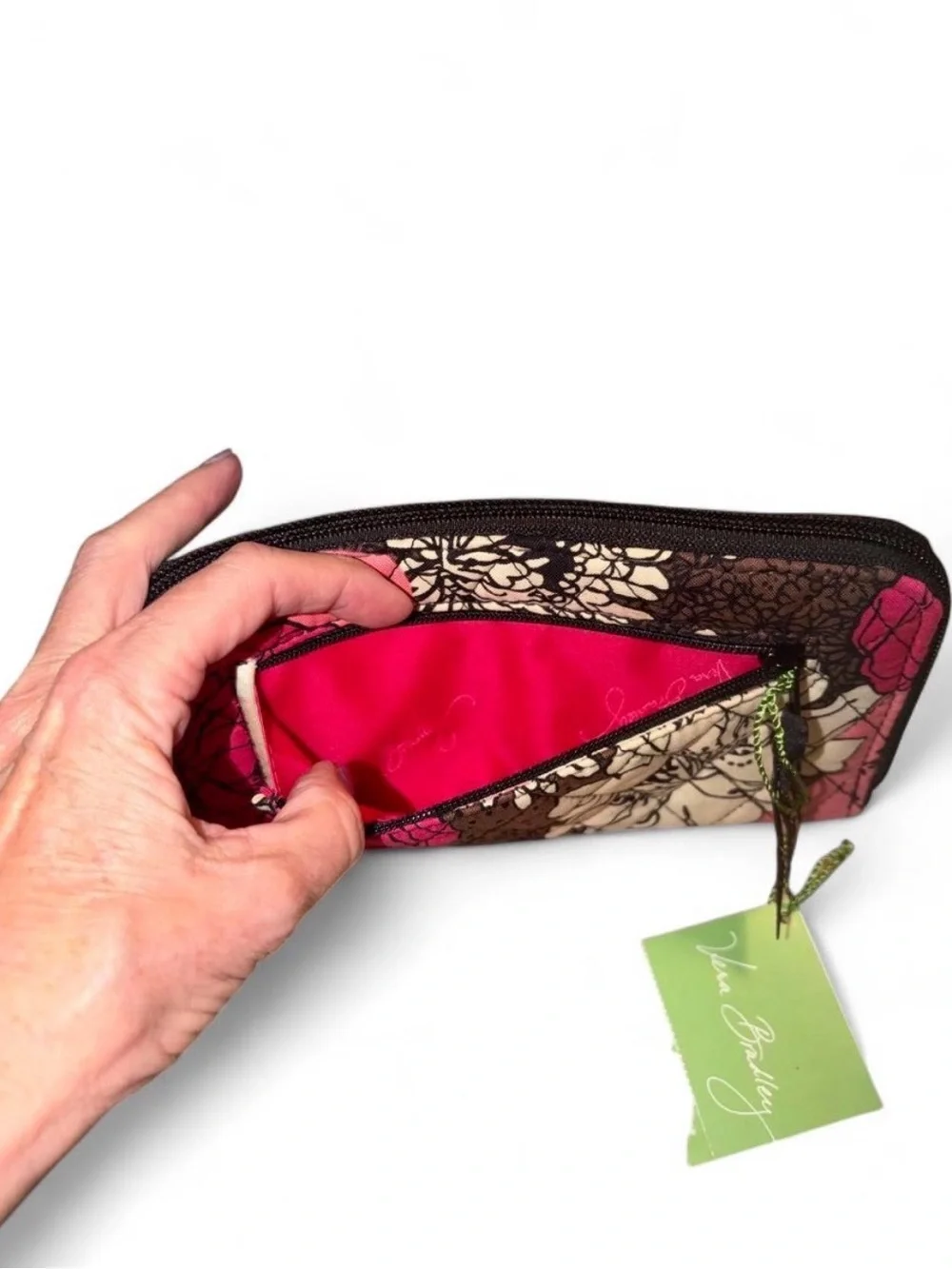 Vera Bradley Wallet Zip Around Retired Mocha Rouge Pattern Chocolate Pink New - Picture 5 of 7